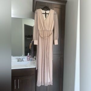 Elegant Sparkle Long Sleeve Evening Dress in Blush